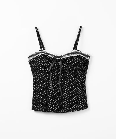 【 ２点セット 】小花柄レースリボンキャミソール ＋ カーディガンセット ／ mini flower lace ribbon camisole + cardigan SET