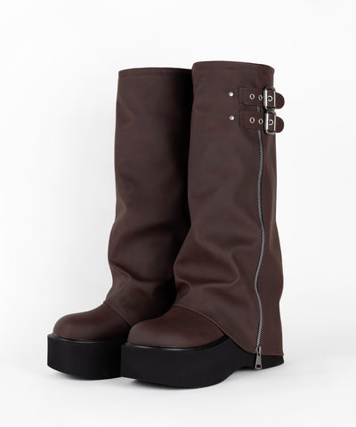 【 ２color 】ベルテッドヴィンテージ厚底カバーロングブーツ ／belted vintage platform cover long boots