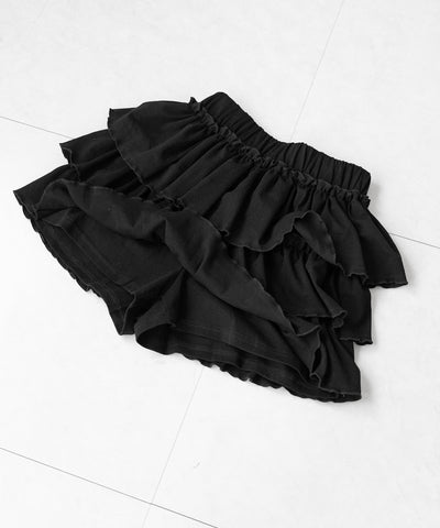 【 ３color 】３段フリルカットソーミニスカパン ／ 3 frill cutsew mini skirt pants
