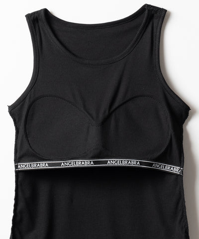 ラインストーンロゴリブタンクトップ／Rhinestone logo ribbed tank top