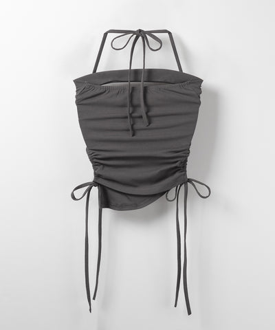【 カップ付き ／ ２WAY 】クロスストラップリボンカットアウトショートキャミソール ／ cross strap ribbon cutout short camisole