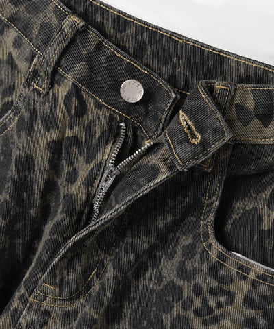 【 ２color ／ ４size 】レオパードヴィンテージタックワイドカーゴデニム ／ leopard vintage tuck wide cargo denim