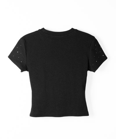 ラインストーン半袖タイトＴシャツ ／ Rhinestone short sleeve tight T-shirt