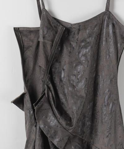 【 ２color 】ヴィンテージスエードアシンメトリーフリルキャミワンピース ／ vintage suede asymmetry frill cami onepiece