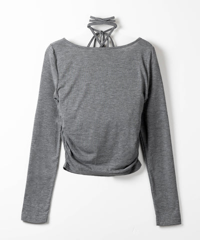 【 ３color 】クロスストラップロングチョーカーリボントップス ／ cross strap long choker ribbon tops