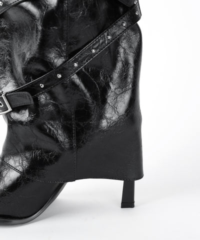 ヴィンテージレザーベルテッドロングカバーブーツ ／vintage leather belted long cover boots