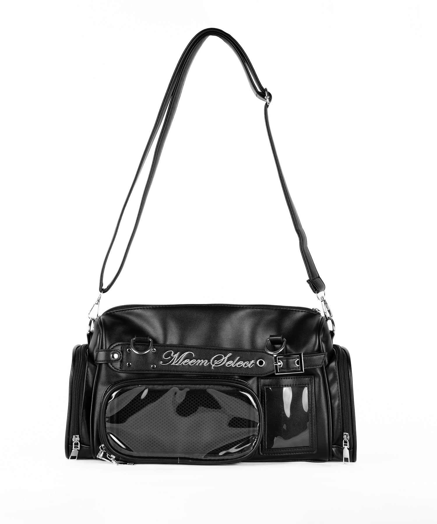 クリアポケット付きレタリング刺繍ショルダーバッグ ／ clear pocket lettering embroidery shoulder bag