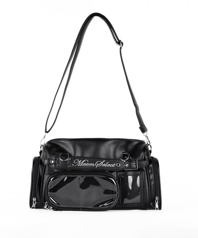 クリアポケット付きレタリング刺繍ショルダーバッグ ／ clear pocket lettering embroidery shoulder bag