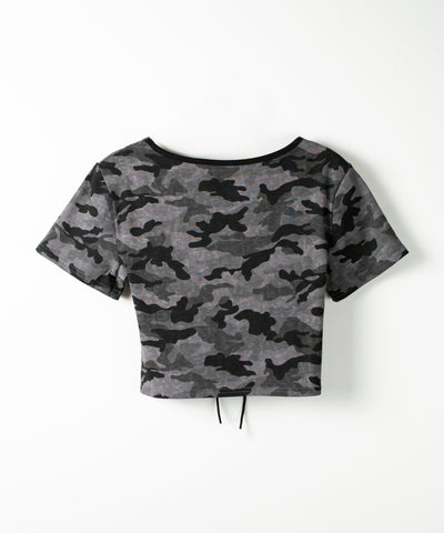 ヴィンテージカモフラレースアップショートＴシャツ　／ Vintage camouflage lace-up short T-shirt