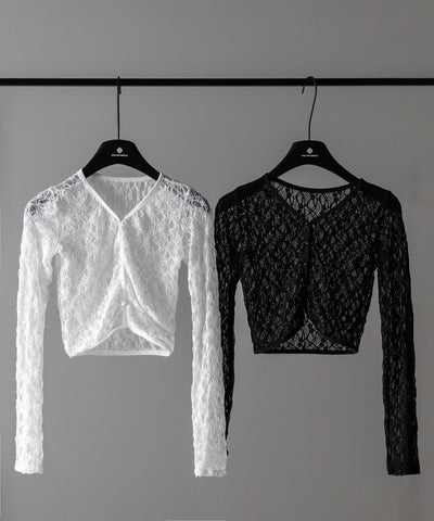 【 ２color 】フロントボタンショートレースカーディガン ／ front button short lace cardigan