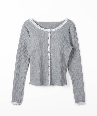 【 ２点セット 】フロントリボンレース切替リブキャミソール ＋ カーディガンセット ／front ribbon lace lib camisole + cardigan SET