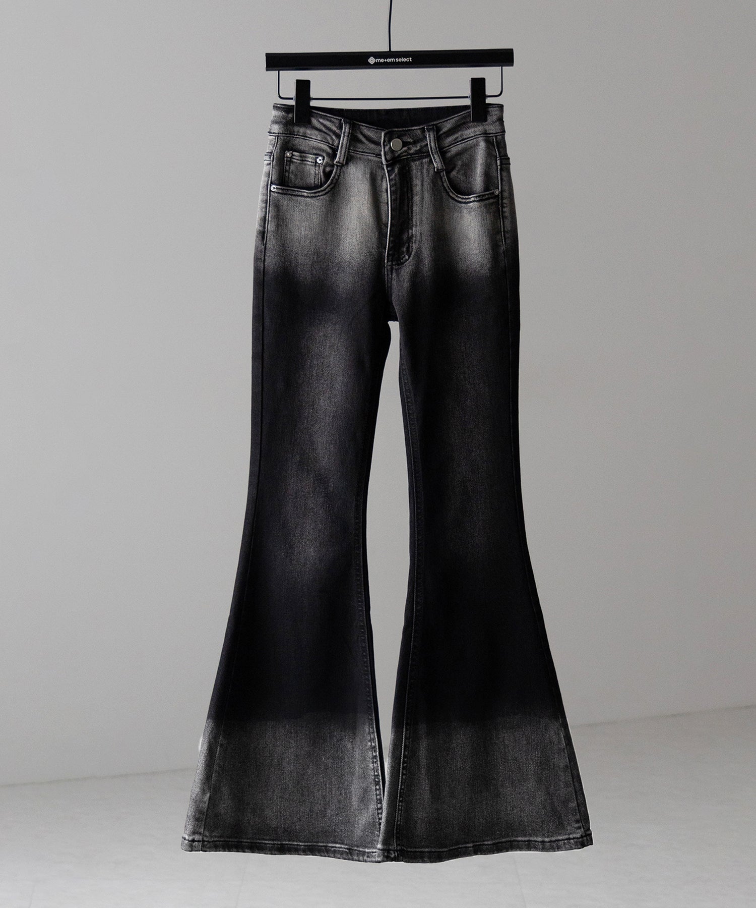 【４size 】ブリーチグラデーションストレッチブラックフレアデニム ／ bleach gradation stretch black flare denim