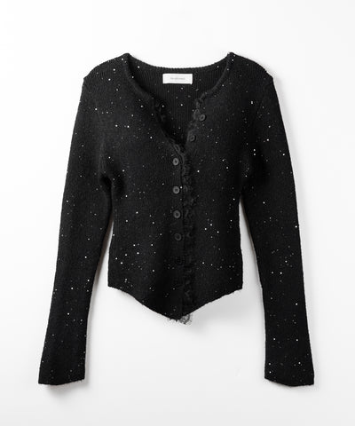【 ４color 】レースドッキングスパングルキーネックニットカーディガン ／ lace docking spangle key neck knit cardigan