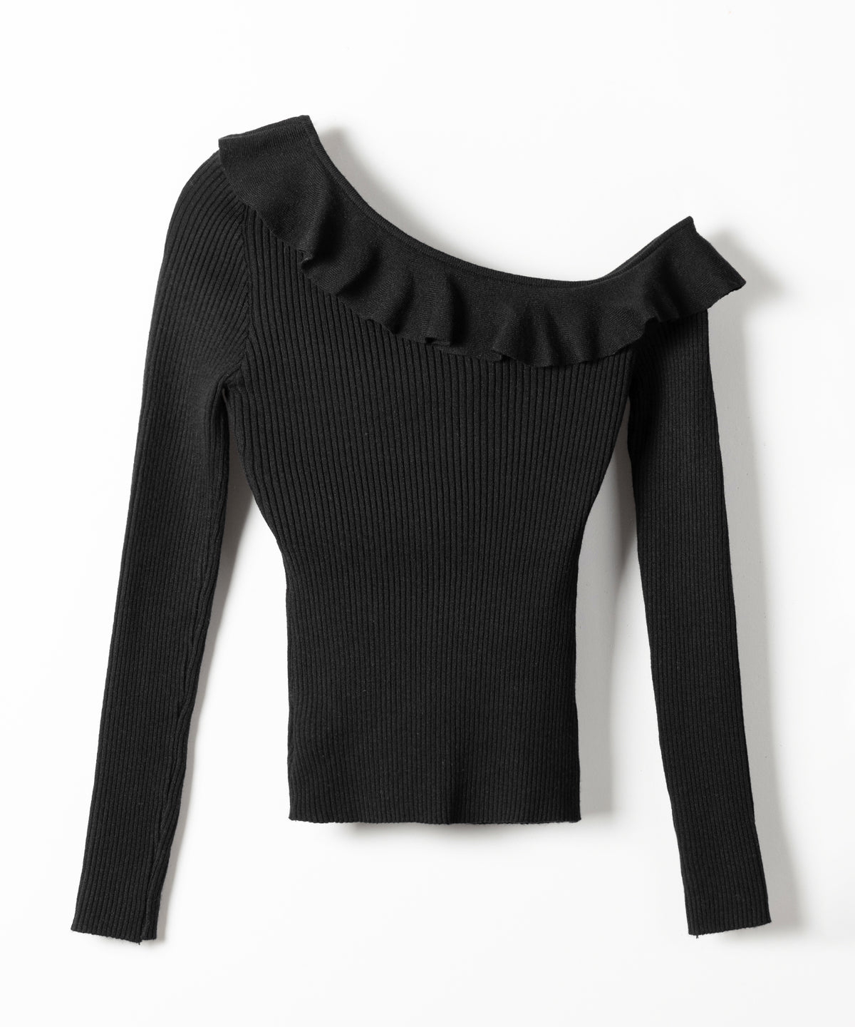 ワンショルフリルタイトリブニットトップス ／ one-shoulder frill tight rib knit tops