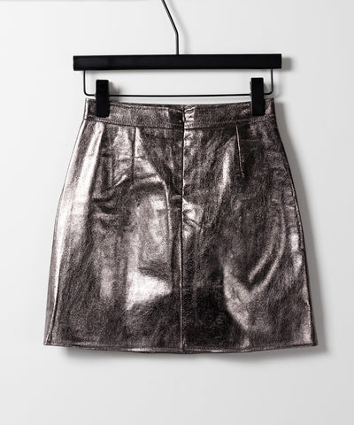 【 ３color ／４size 】３タックメタリックスリットハイウエストタイトミニスカート ／ three tuck metallic slit highwaist tight mini skirt