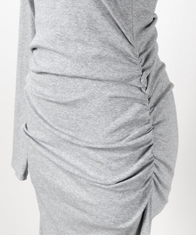 スクエアネックシャーリングマーメイド長袖ロングタイトワンピ ／ Square neck shirring mermaid long-sleeved long tight onepiece