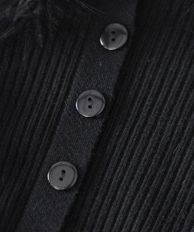 フェザーファー襟オフショルリブニットトップス ／feather fur collar off shoulder rib knit tops