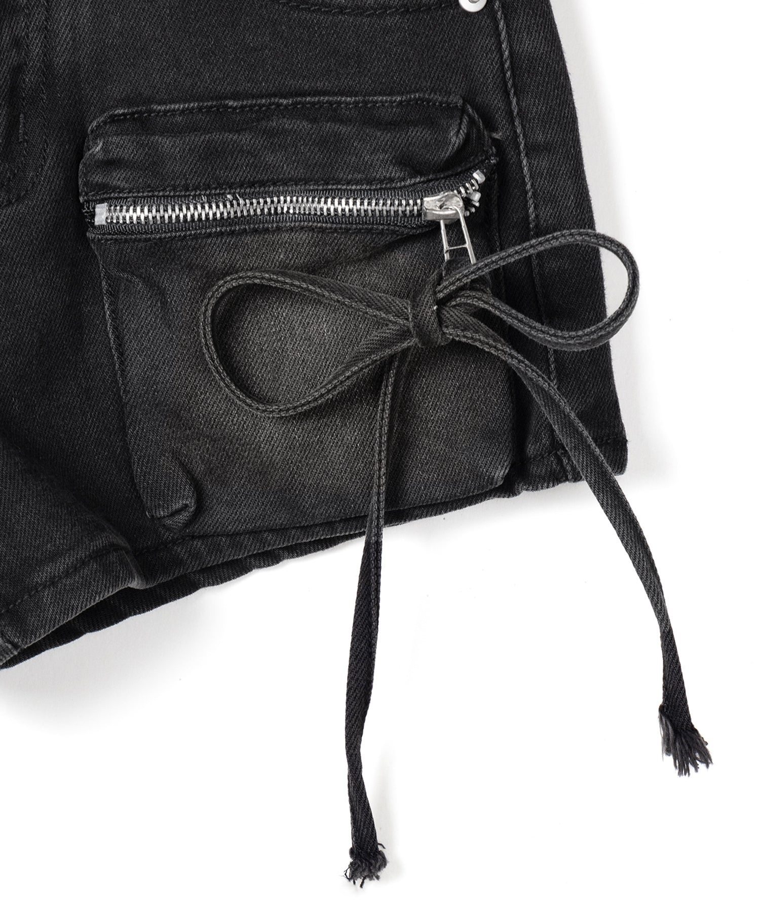 リボンストリングカーゴポケットデニムショートパンツ／ribbon string cargo pocket denim short pants