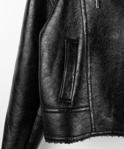 ヴィンテージレザーフーディボアムートンジャケット ／ vintage leather hoodie boa mouton jacket