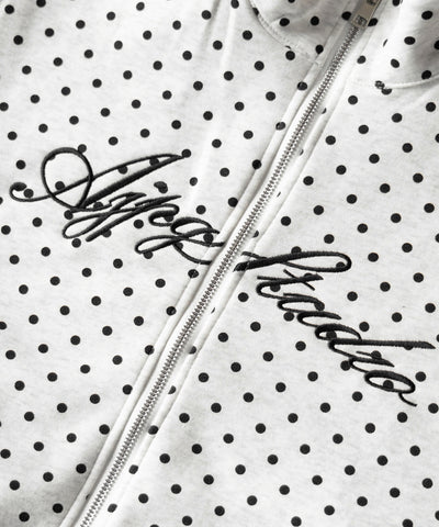 レタリングロゴ刺繍ドットラインオーバースウェットブルゾン ／ lettering logo embroidery dot line over sweat blouson