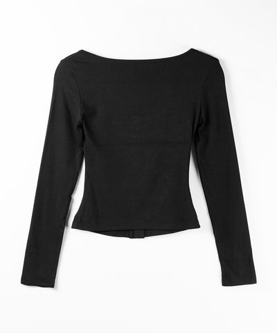 アウトポケットスクエアネック長袖スリムTシャツ ／Out pocket square neck long sleeve slim T-shirt