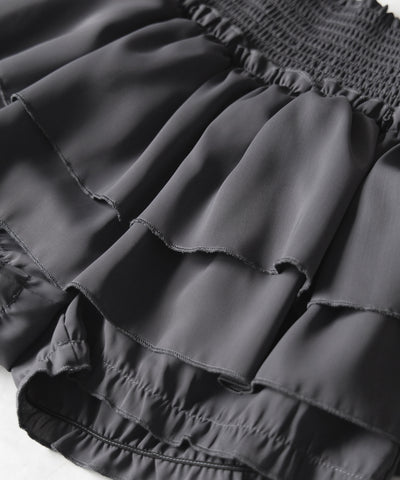 【 ３color ／ ３size 】２段フリルシャーリングミニスカパン ／ double frill shirring mini skirt pants