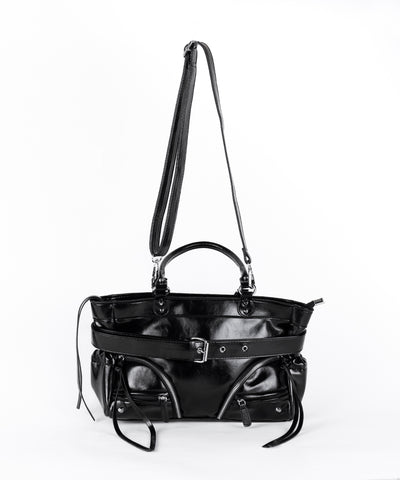 【ショルダーにできる2WAY】 ベルテッドダブルジップポケットショルダーバッグ／ belted double zip pocket shoulder bag