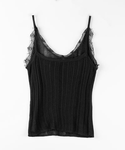 【 ２点セット 】レースニットキャミソール ＋ シアーニットカーディガン SET ／ lace knit camisole + sheer knit cardigan SET