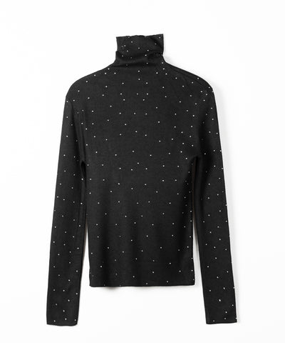 ラインストーンタートルニットトップス ／ Rhinestone turtleneck knit tops