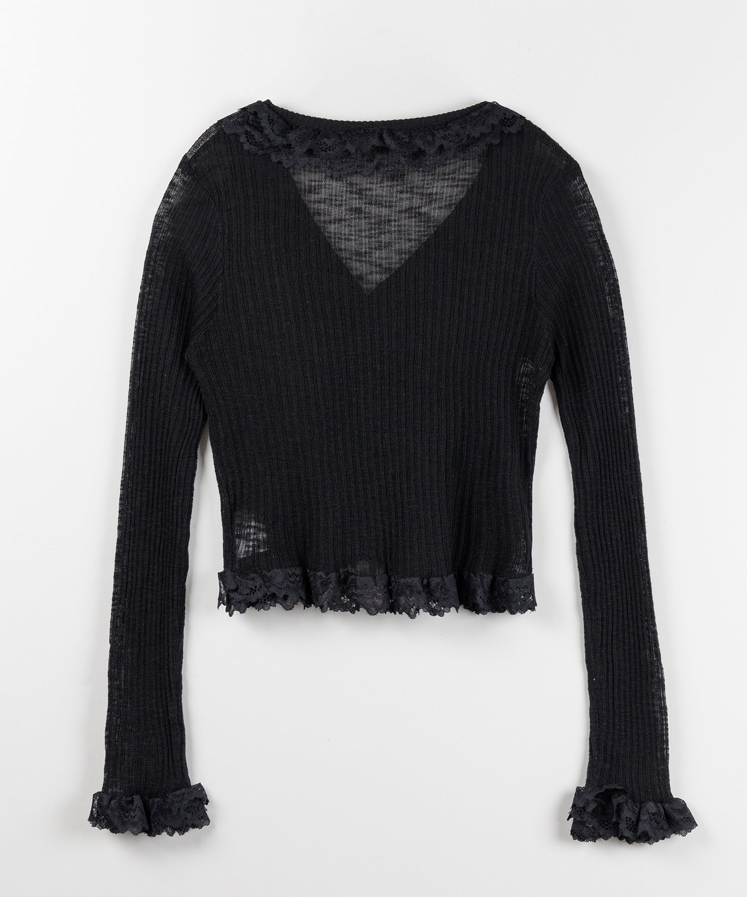 レースフリルシアーニットカーディガン ／ lace frill sheer knit cardigan
