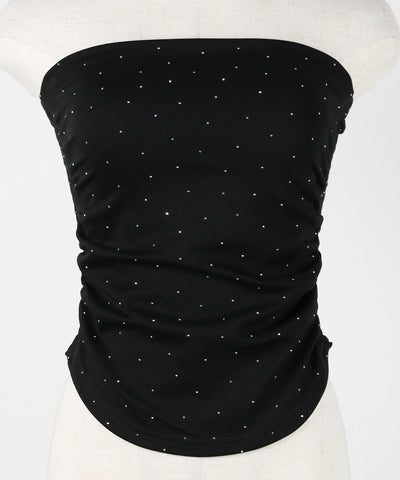 【 セットアップ 】ラインストーンベアトップ＋ハイウエストショートパンツ SET ／ 【 SETUP 】Rhinestone bare tops ＋ high waist short pants SET