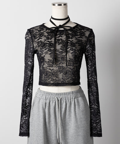 【 ２color 】ストラップリボンショートレーストップス ／ strap ribbon short lace tops
