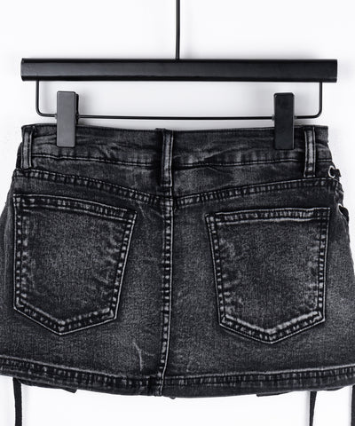 【 インパン裏地付き 】レースアップマイクロデニムミニスカパン ／ Lace-up micro denim mini skirt pants