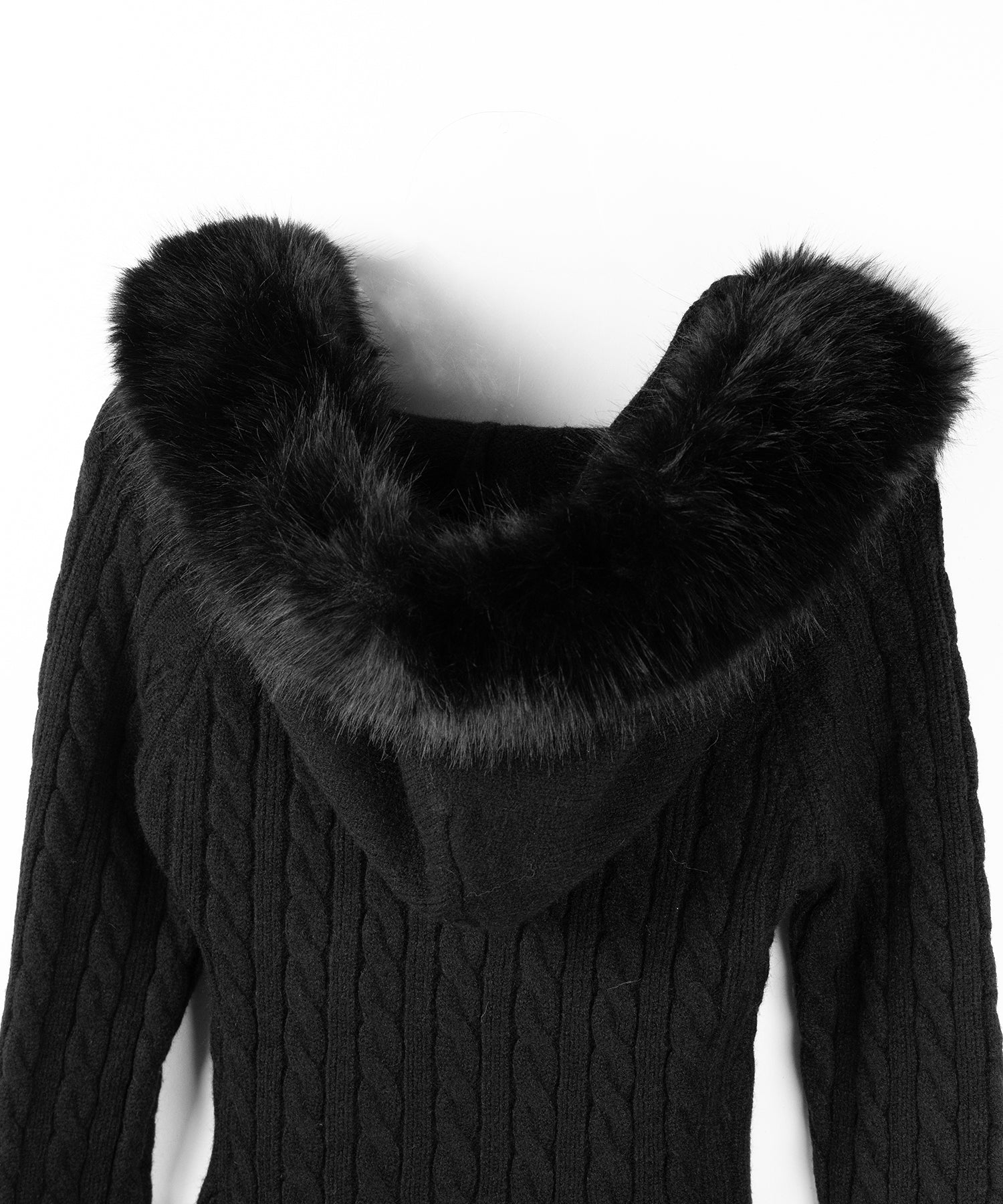 ファーフーディレースアップレディニットミニワンピース ／ fur hoodie lace up lady knit mini onepiece