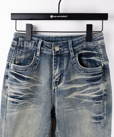 【 ２color ／ ４size 】ヴィンテージライクフリンジストレッチフレアデニム ／ Vintage-like fringe stretch flare denim