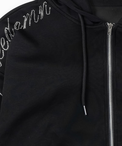 【 セットアップ可能 】ラインストーンロゴダブルジップパーカー ／ Rhine stone logo double zip hoodie