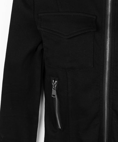 アウトポケットダブルジップスリムリブトップス ／ out pocket double zip slim ribbed tops