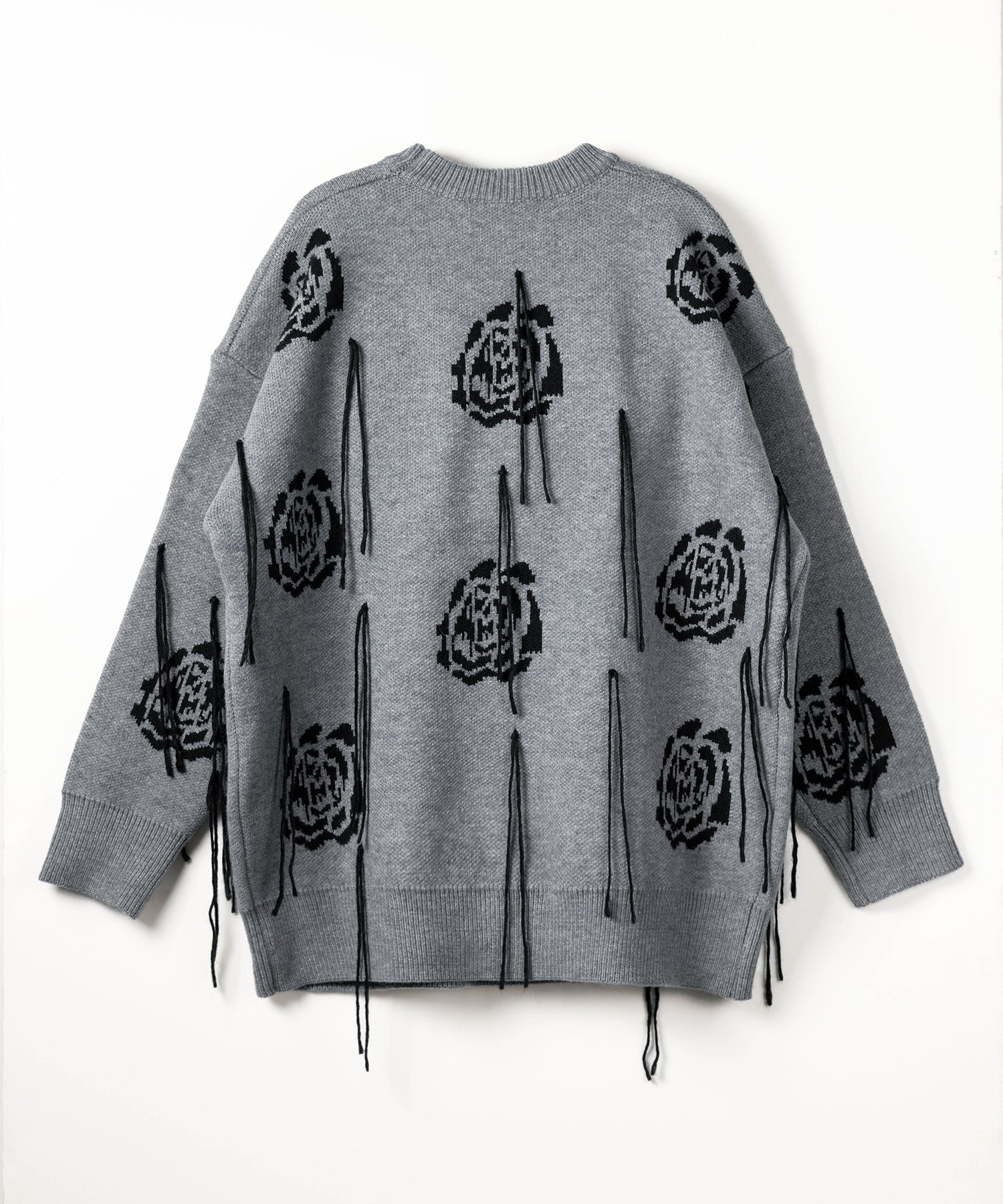 バラジャガードフリンジビッグシルエットニット ／ rose jacquard fringe big silhouette knit