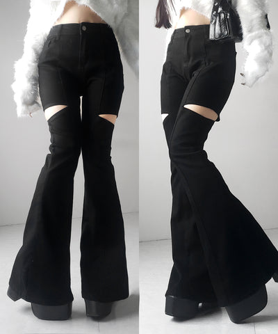 カットアウトヴィンテージストレッチフレアデニム ／ cutout vintage stretch flare denim
