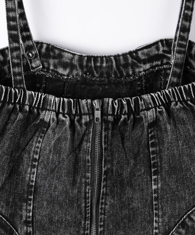 【 デニムセットアップ着用可能 】２WAYヴィンテージケミカルブリーチデニムベアミニワンピース ／ vintage chemical bleach denim bare mini onepiece