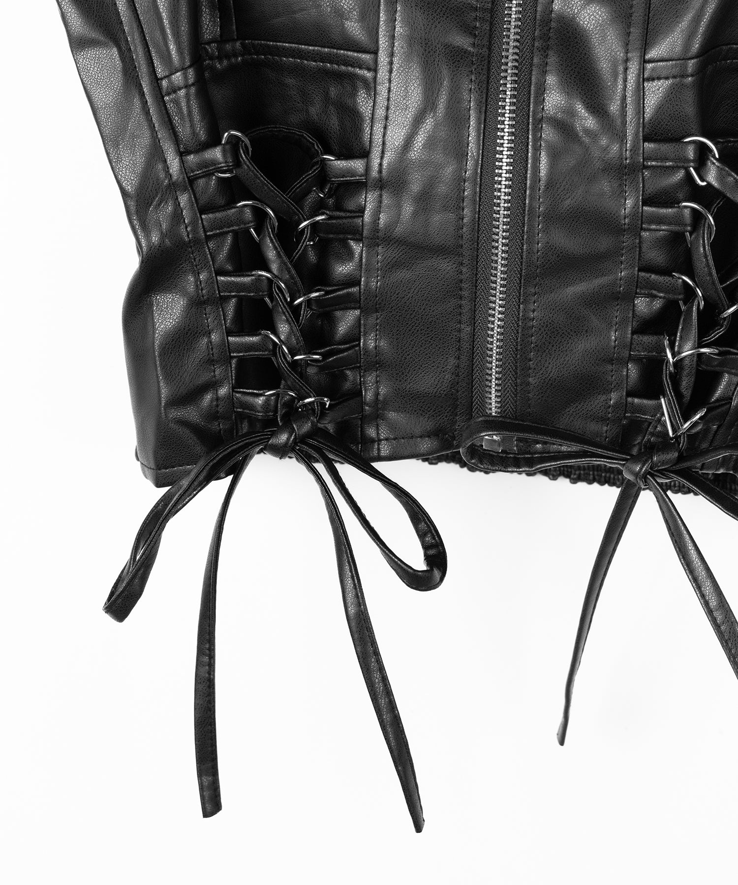 ダブルリボンレースアップフェイクレザーショートビスチェ ／ double ribbon laceup fake leather short bustier