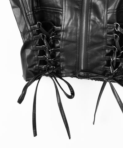 ダブルリボンレースアップフェイクレザーショートビスチェ ／ double ribbon laceup fake leather short bustier