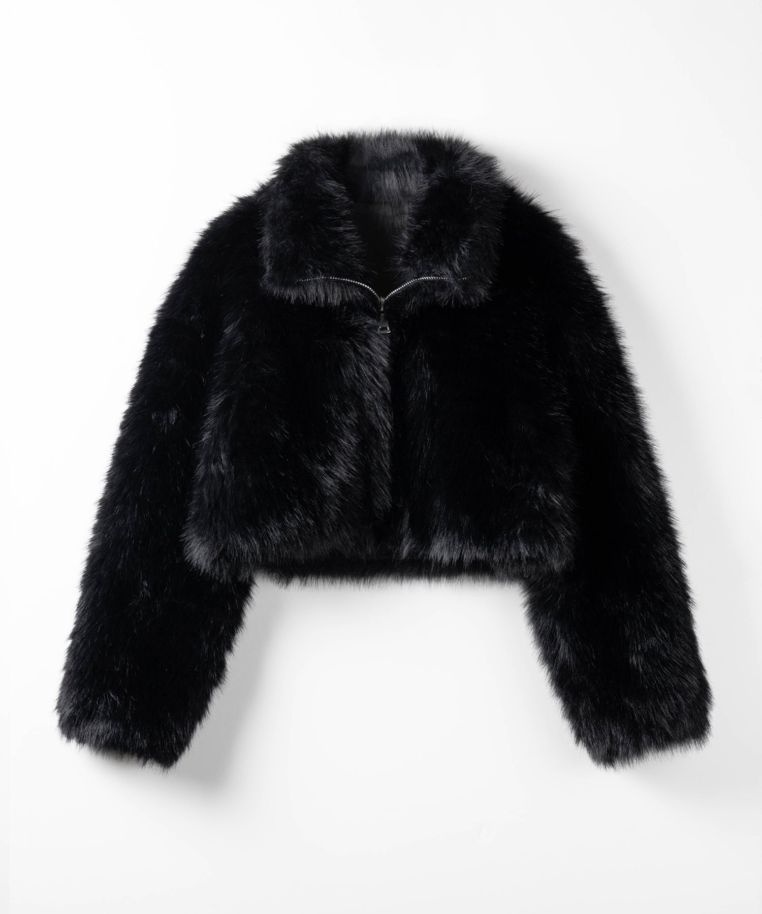 ジップアップスタンドカラーショートフェイクファーコート ／ zip up stand-collar short fake fur coat