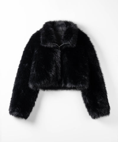 ジップアップスタンドカラーショートフェイクファーコート ／ zip up stand-collar short fake fur coat