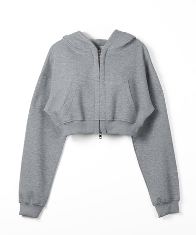 【 セットアップ 】ダブルジップショートパーカー ＋ タックワイドスウェットパンツ SET ／ double zip short hoodie + tuck wide sweat pants SET