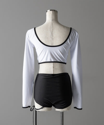 【 レディース水着／２点セット 】フロントリボンモノトーンハイウエストビキニ ／ front ribbon monotone high waist bikini