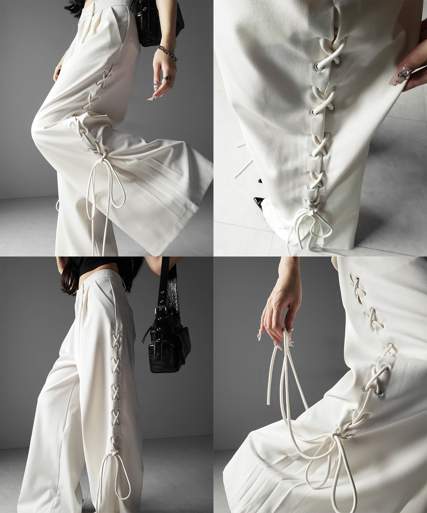レースアップダブルタックワイドスラックス ／ laceup double tack wide slacks