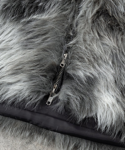 ダブルジップスタンドカラーニュアンスファージャケット ／ double zip stand collar nuance fur jacket