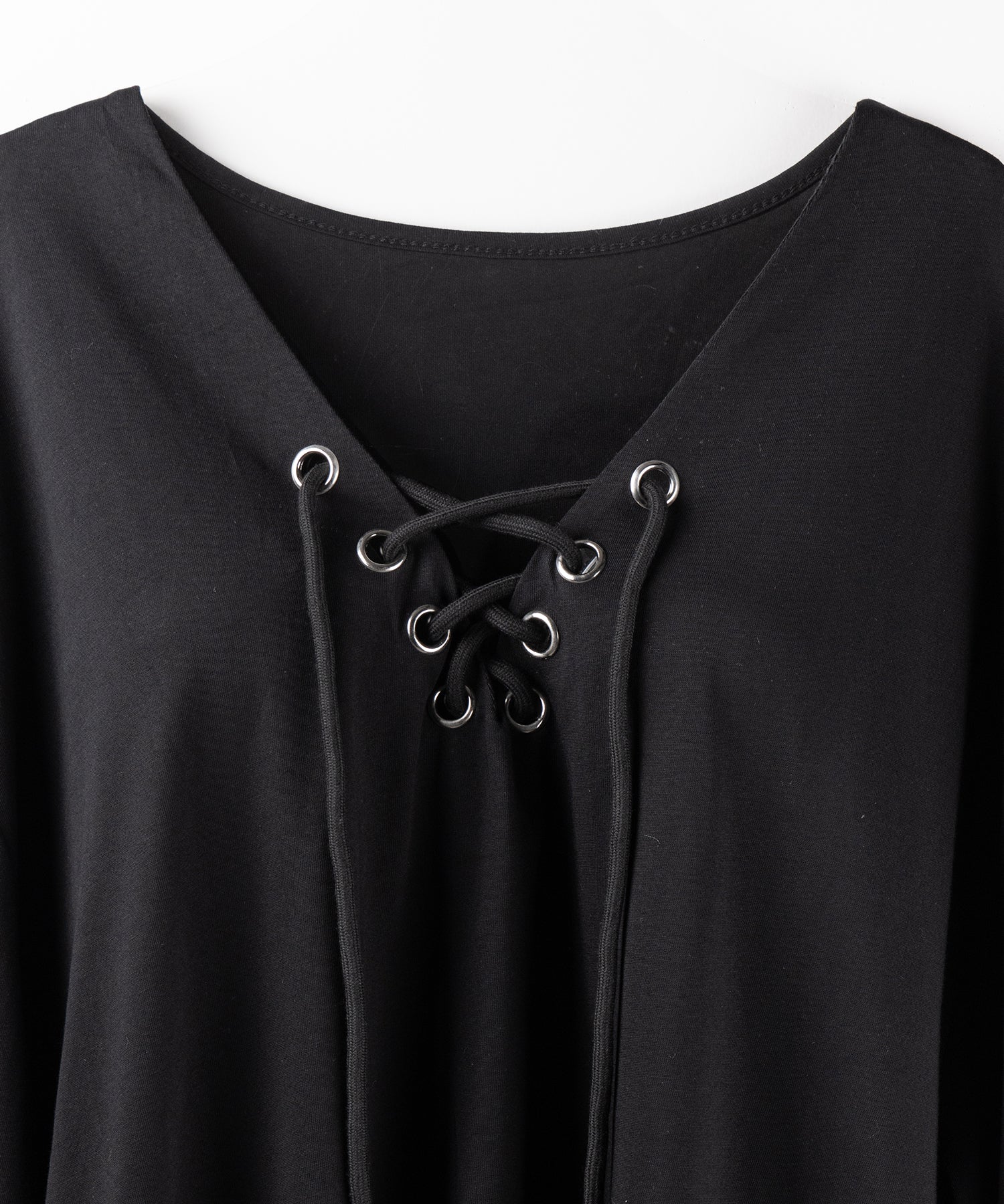 【 ２color 】レースアップルーズシルエット長袖ビッグTシャツ ／ laceup loose silhouette long sleeve big T-shirt