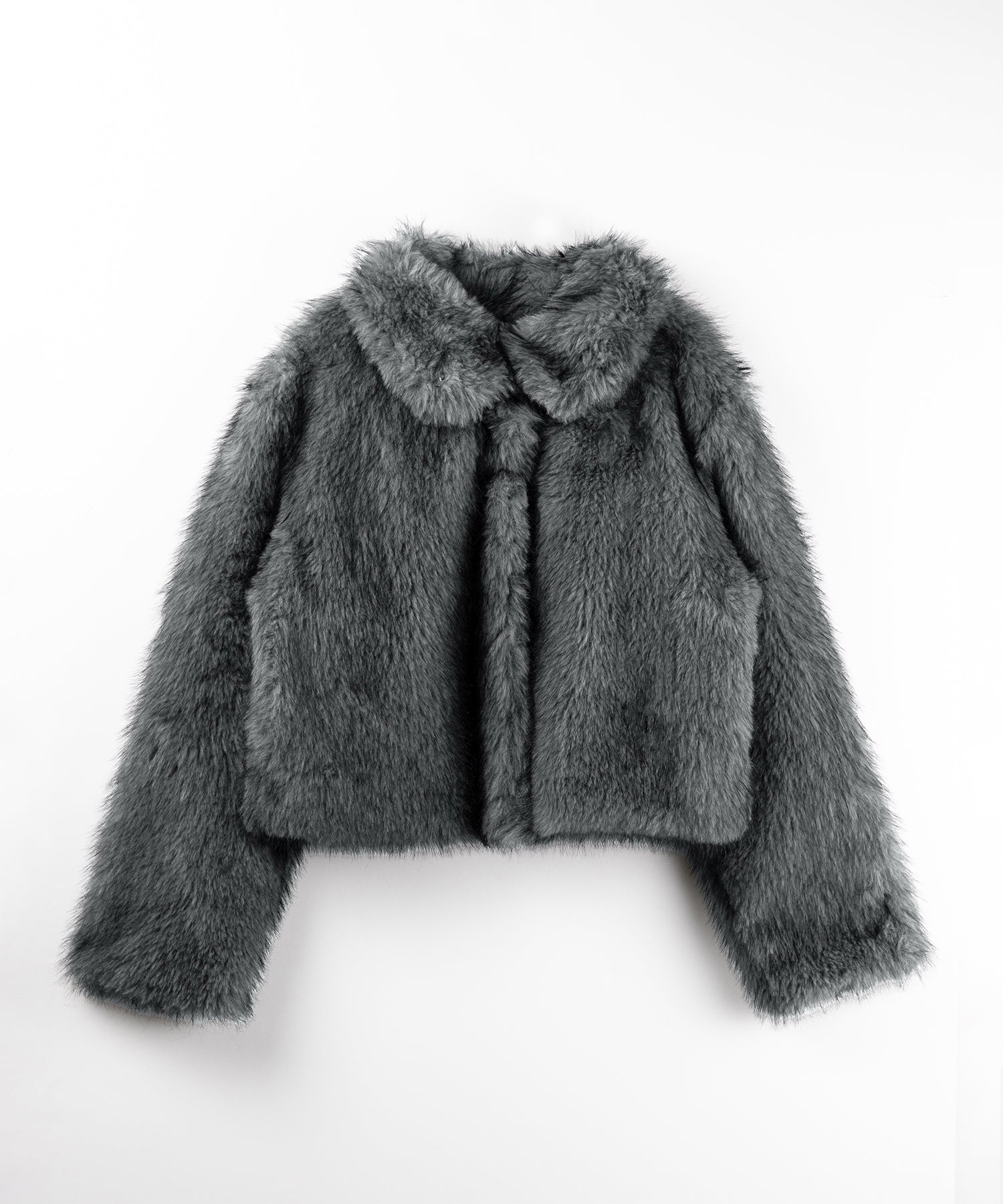スタンドカラーミックスファーショートコート ／ stand-collar mix fur short coat